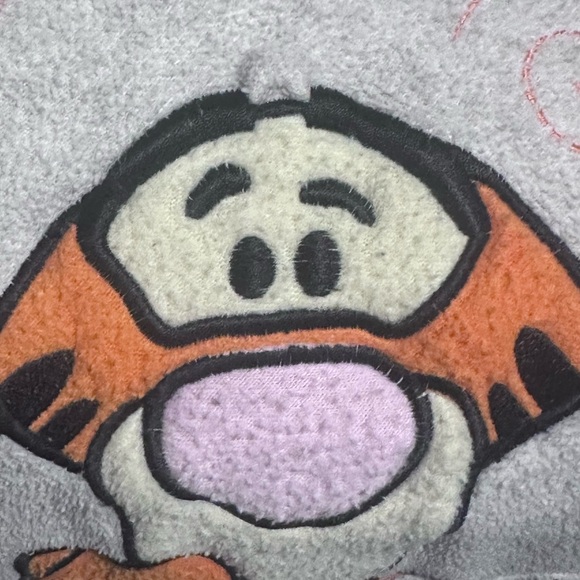 Vintage Disney Fleece Sweatshirt 3/4 Zip Tigger Embroidered Hoodie Beige M - Picture 8 of 10